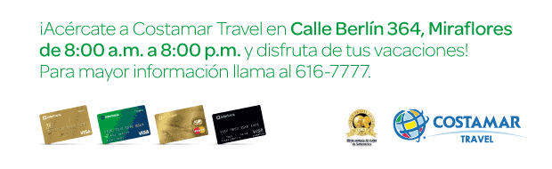 ¡Acércate a Costamar Travel en Calle Berlín 364, Miraflores de 8:00 a.m. a 8:00 p.m. y disfruta de tus vacaciones!